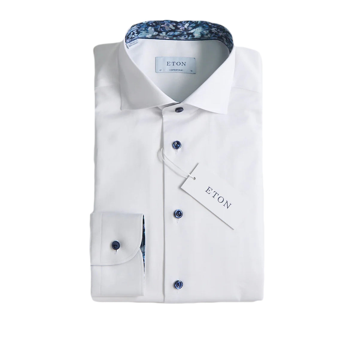 White Floral Effect Signature Twill Contemporary Fit Dress Shirt - ETON Streetwear Style