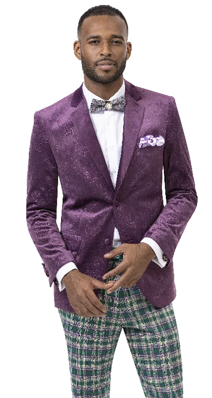 Lavender Tone on Tone Floral Design Regular Fit Fashion Blazer J37 Sleek Men's Metallic