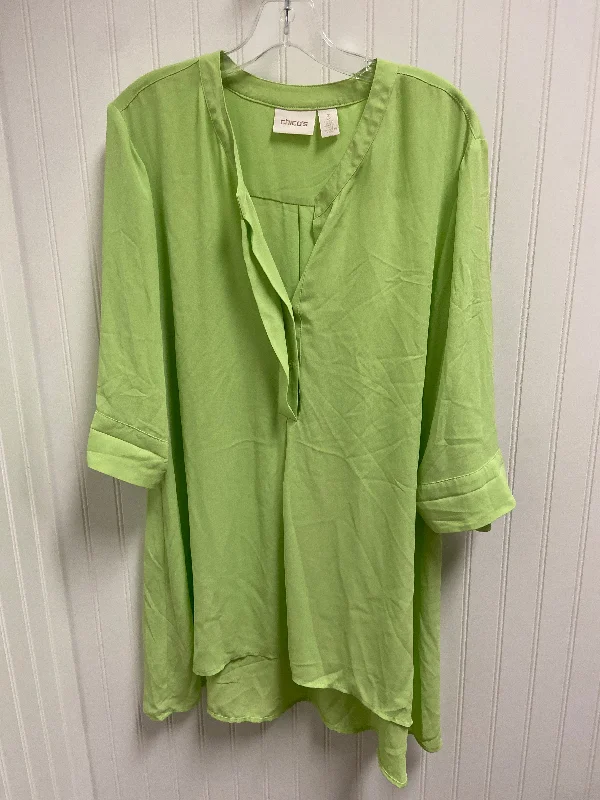 Top 3/4 Sleeve Basic By Chicos In Green, Size: Xl Trendy Men's Scandinavian