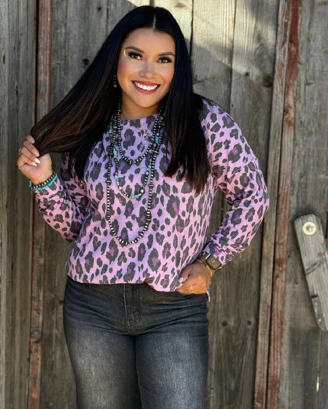 Tatum Purple Leopard Long Sleeve Top Streetwear Style