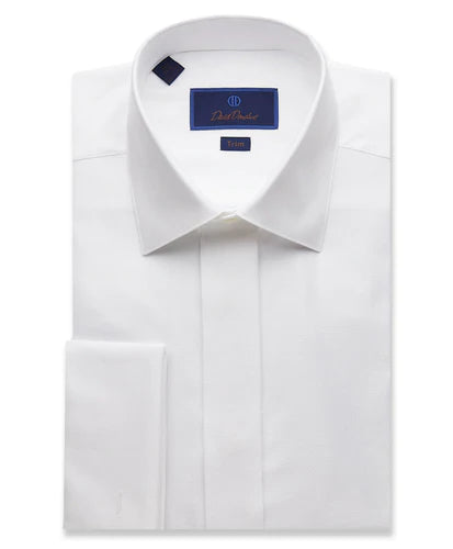 TRIM FIT HIDDEN PLACKET 4/5 TUX SHIRT - WHITE Beach