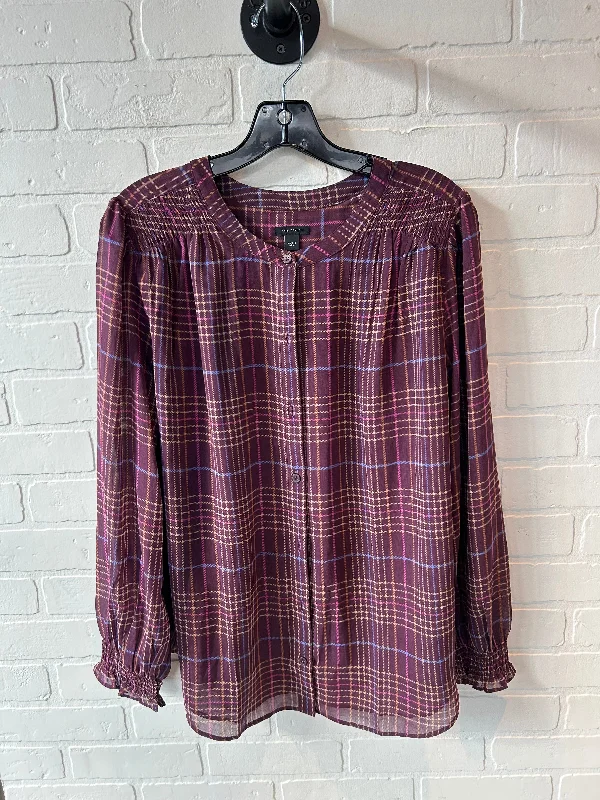 Top Long Sleeve By Ann Taylor In Purple, Size: L Masculine Men's Thick