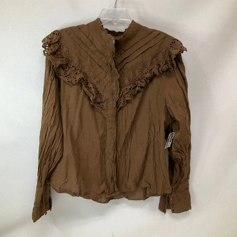 Top Long Sleeve By Free People In Brown, Size: L Casual Men's Japanese 