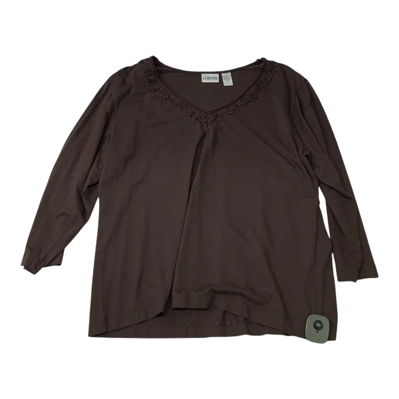 Top 3/4 Sleeve By Chicos In Brown, Size: Xs Rugged Men's Outdoor 