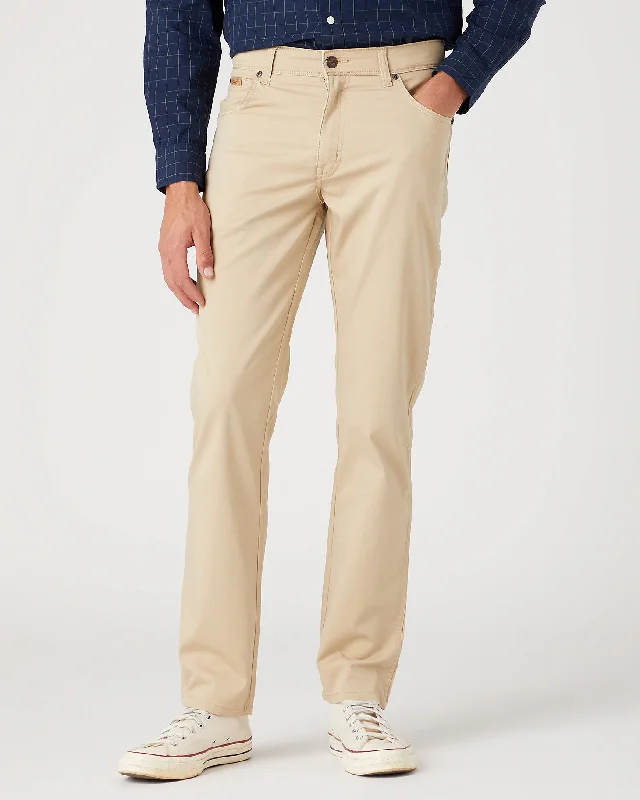 Wrangler Texas SLIM Mens Cotton Satin Trousers - Safari Preppy Men's College